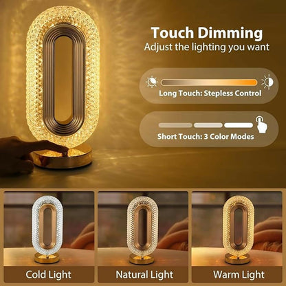 Oval Crystal LED Lamp Touch Control - 3 Way Dimmable