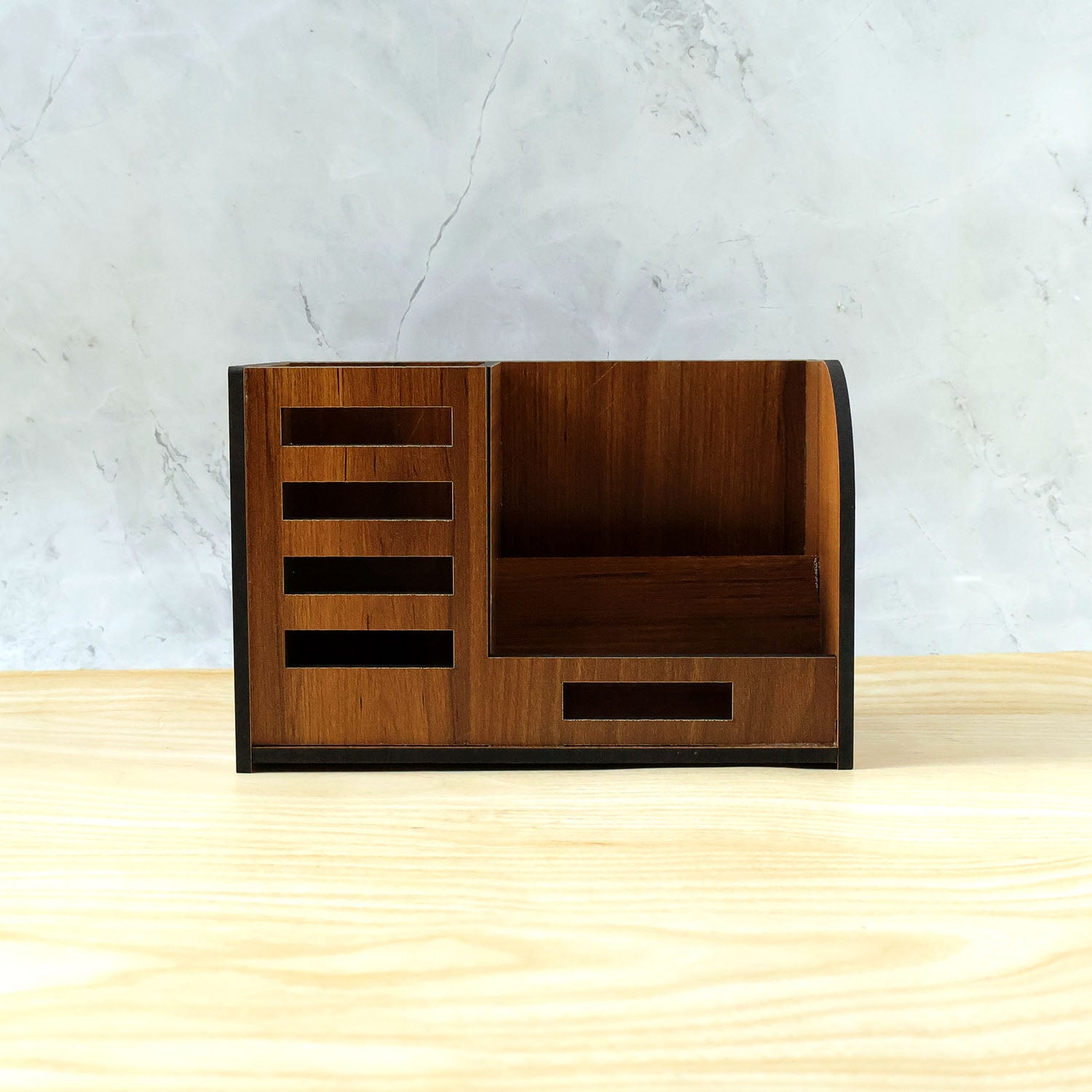 Premium Wooden Desk Organizer With Phone Stand Pen Holder Card Holder (1 Pc)