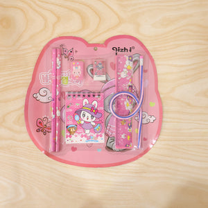 7-in-1 Cute Pink Stationery Set With Ruler Pencil Eraser Notebook Sharpener